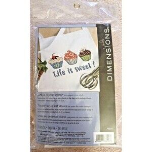 Dimensions Life Is Sweet Apron In Stamped Cross Stitch Cupcakes NEW IN PACKAGE